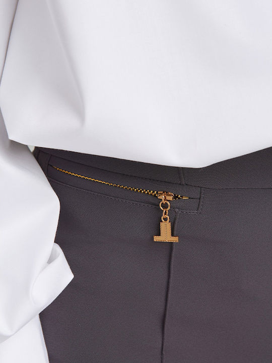 Damen Hochgeschnittenes Stoffhose Ausgestellt In Grau Mit Regulärer Passform
