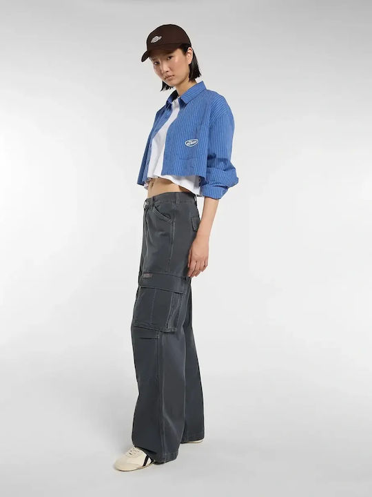 Women's Fabric Cargo Trousers in Loose Fit Charcoal