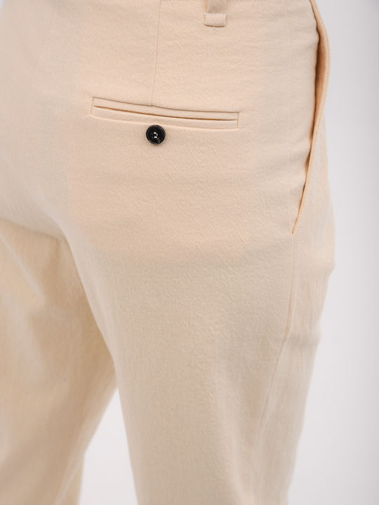 Damen Hochbund Stoffhose in Lose Passform Beige