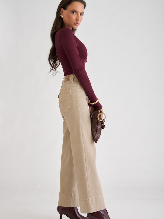 Damen Jeans Hosen in Breit Bein Stil Beige