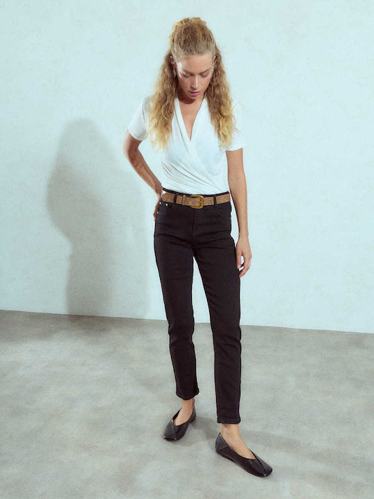 Celestino Γυναικείο Τζιν Μονόχρωμο Ζώνη Slim Fit Μαύρο