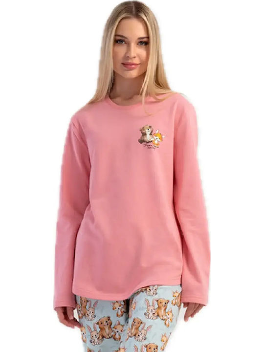 Vienetta Secret Winter Women's Cotton Pink Pyjama Set Vienetta Secret Winter Women's Cotton Pink Pyjama Set