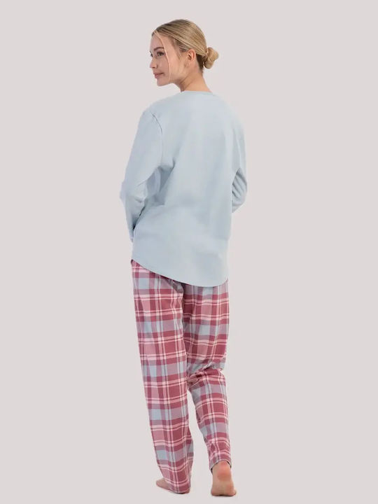 Vienetta Secret Winter Women's Cotton Light Blue Pyjama Set