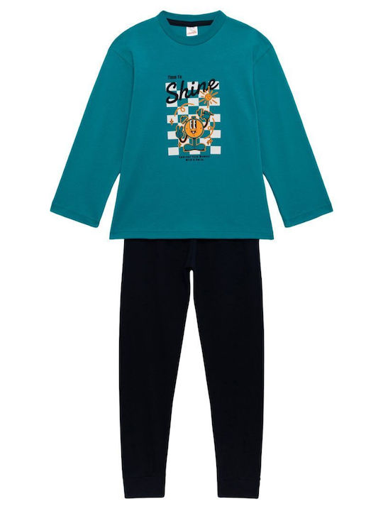 Minerva Kids' Winter Pajamas Petrol Cartoon Mix