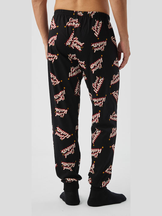 Minerva Sommer Herrenpyjama Baumwollene Hose Schwarz-Rot