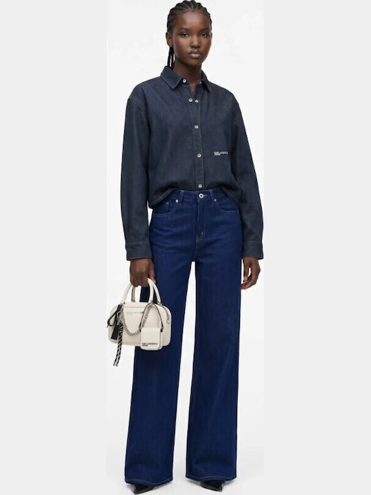 Cămașă de Damă Din Denim Cu Mânecă Lungă Albastră