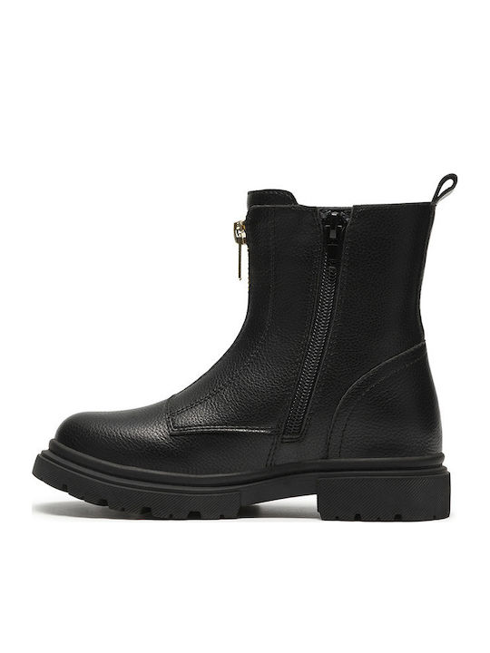 Zariah Zip K. Leather Kids Ankle Boots with Zipper Black