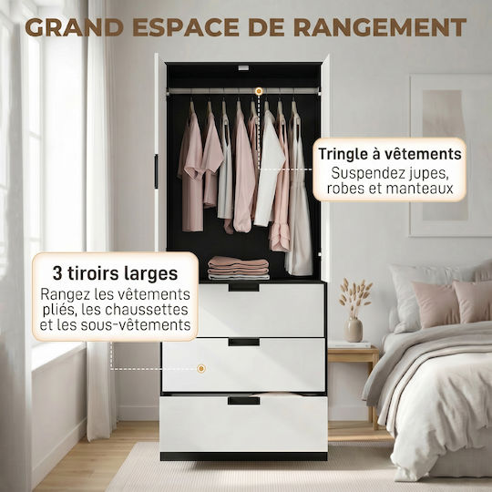 Doppeltür Kleiderschrank Schwarz/Weiß 80x50x180cm