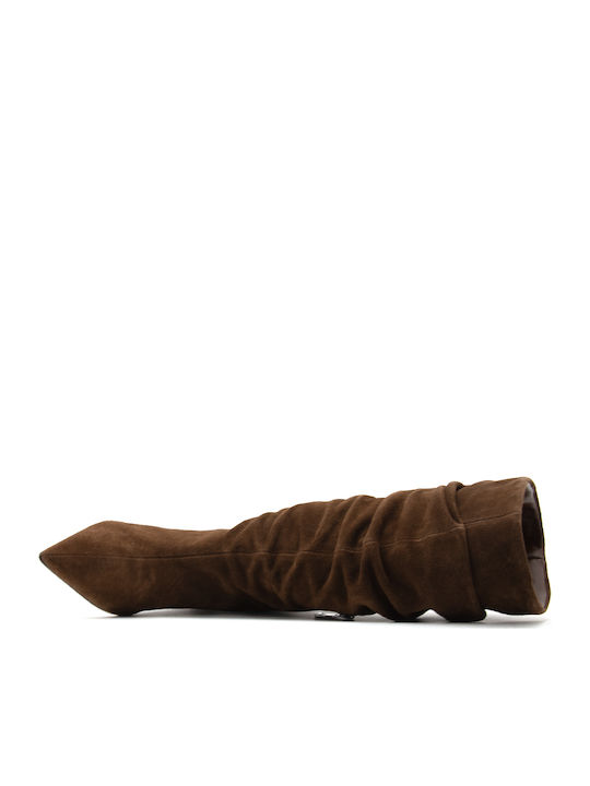 Wildleder Damenstiefel mit mittlerem Absatz Braun