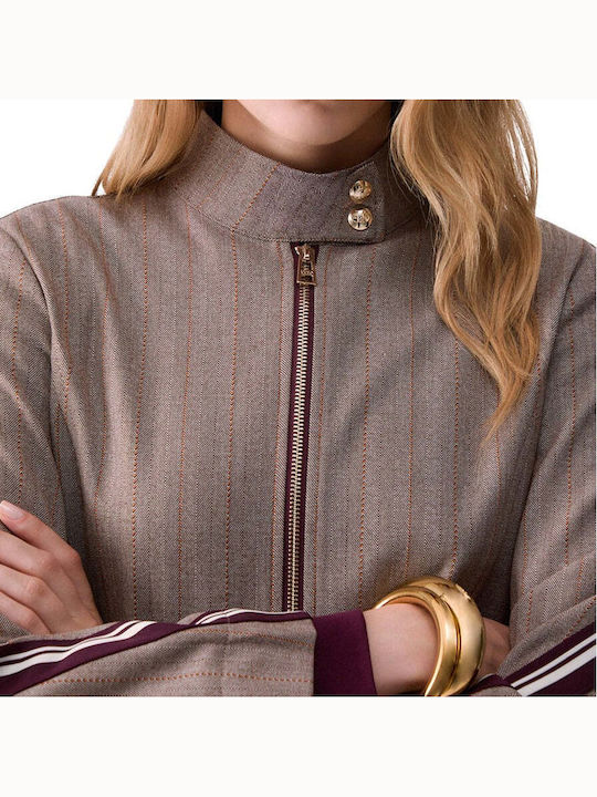 Liu Jo Short Women's Blazer Brown Rust Stripe
