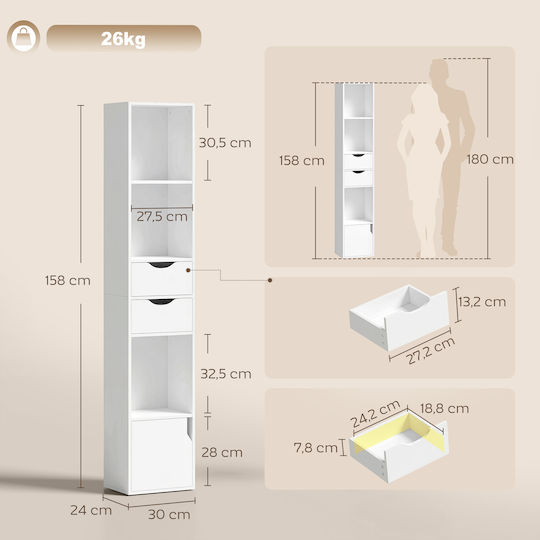 Γωνιακή Βιβλιοθήκη Λευκό 30x24x158εκ.