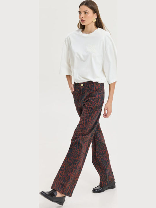Damen Stoffhose Leopard Schwarz