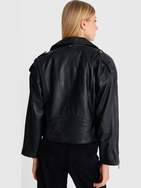 Δερμάτινο Γυναικείο Biker Jacket Μαύρο