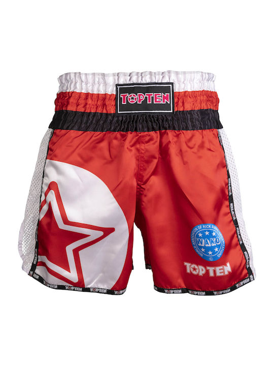 Kids Adult Kickboxing Shorts Red Top Ten Wako Star