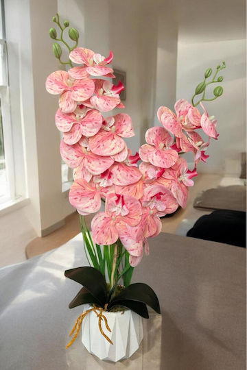 Stewehome Artificial Orchid Two Branches Wet Texture Modern White Pot Origin Turkey