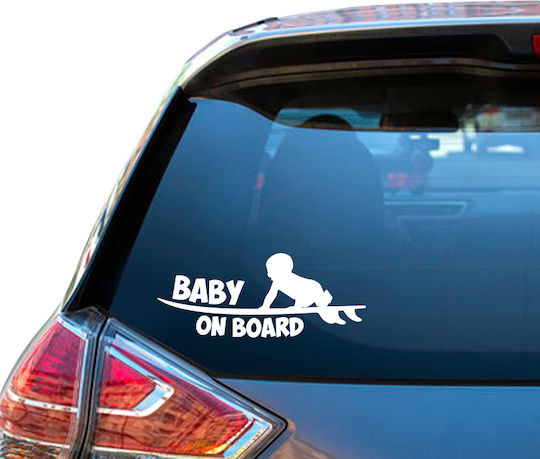 Baby on Board Sign with Sticker Surfer White