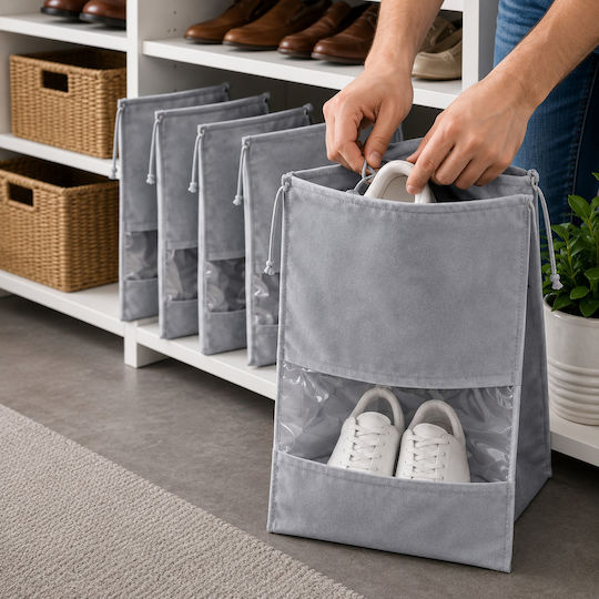 Alas Home Текстилна Чанта за Съхранение на Обувки в Сив Цвят 31x45cm 5бр