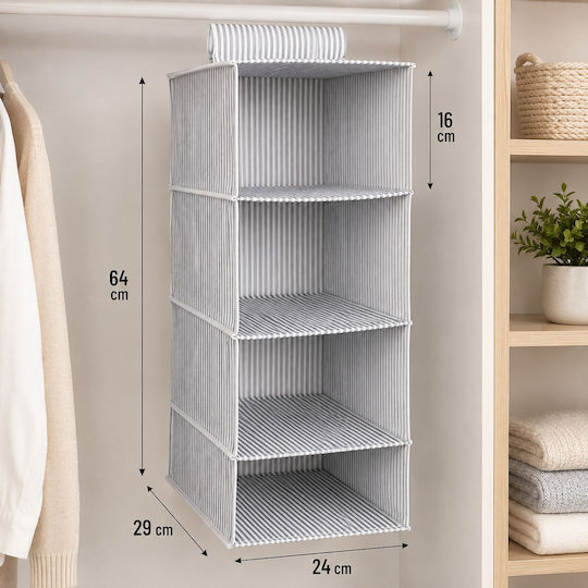 Alas Home Текстилен Висящ Организатор за Дрехи в Сив Цвят 24x29x64cm