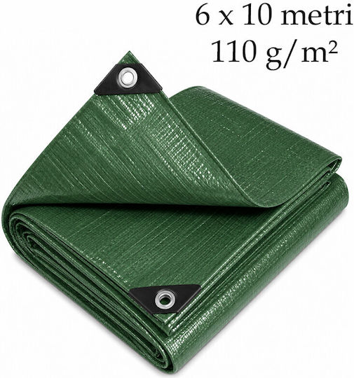 Prelată Verde Reforțată 6x10 M Rezistentă la Intemperii, Rezistentă 110 G/m²