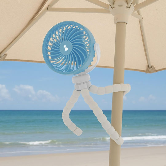 Ventilator Portabil Mic Beper P206ven431 Picioare Flexibile Tip Trepied Reîncărcabil Usb-c 3 Viteze Rotație 360° Lumină Led Integrată Cărucior Copil Mașină Birou Camping Alb Albastru