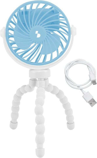 Ventilator Portabil Mic Beper P206ven431 Picioare Flexibile Tip Trepied Reîncărcabil Usb-c 3 Viteze Rotație 360° Lumină Led Integrată Cărucior Copil Mașină Birou Camping Alb Albastru