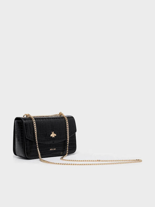 Lyra Gestrickte Damen-Schultertasche Croco Black