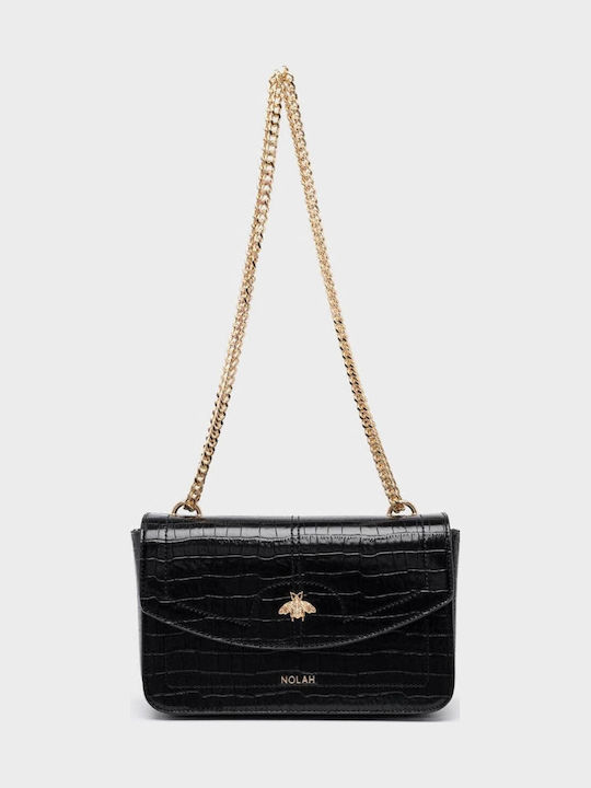 Lyra Gestrickte Damen-Schultertasche Croco Black