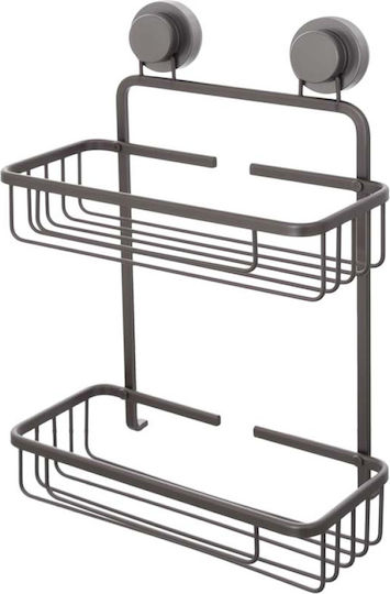 Feridras An der Wand montiertes Badezimmerregal Metallisch mit 2 Regalen und Saugnäpfen