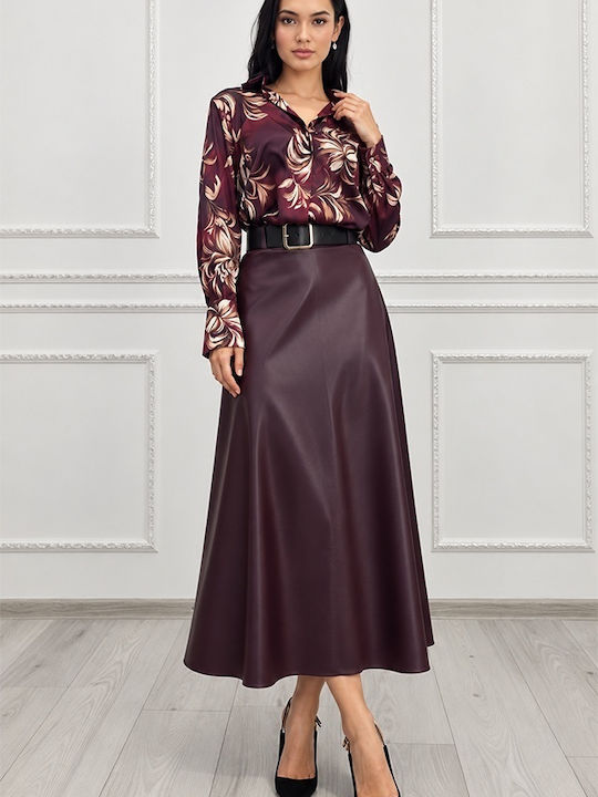 Fustă Midi Din Piele Cloșcă Burgundy