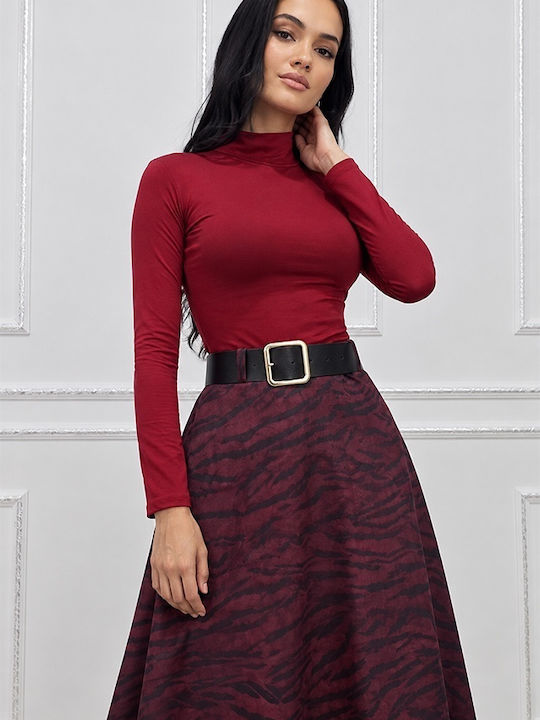 Fustă Midi Cloș Leopard Burgundy Zebra