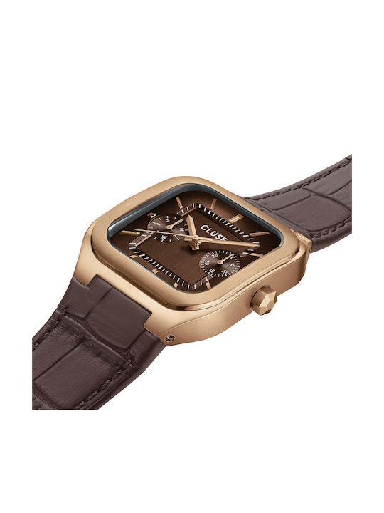 Cluse Men's Watch 35mm Battery with Leather Strap Brown/Rose Gold