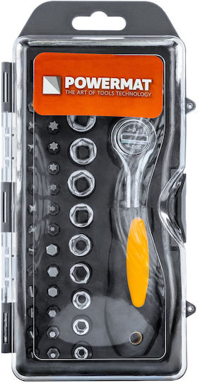 Powermat Ключ с тресчотка и вложки 1\4" 38 бр