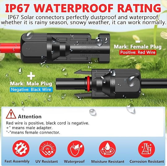 Set de Cabluri Solare de Extensie Typec pentru Panouri Fotovoltaice 2x9.2 M 30 Ft 12 Awg 4 Mm² Conectori Impermeabili Mc4 Masculini Feminin Roșu Negru