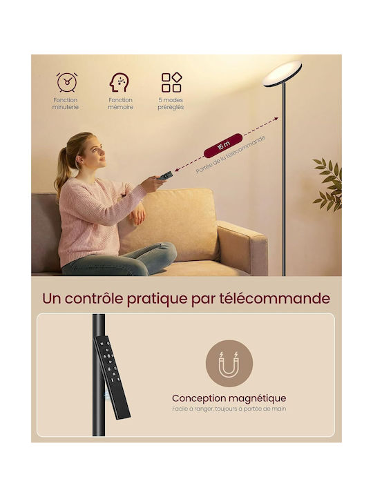 Vasagle LED Флоресцентна Лампа За Пода В176xШ25см С Топла Бяла Светлина 2800lm Черна