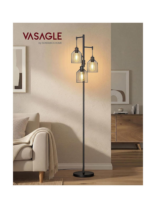 Vasagle Φωτιστικό Δαπέδου Υ176.5xΜ32εκ. με Ντουί για Λαμπτήρα E27 Μαύρο
