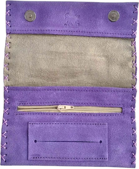 Kalliopi Silver Leder Tabaktasche Lila mit Magnetverschluss 16,5x7,5cm
