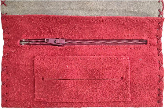 Kalliopi Silver Leder Tabaktasche Rote mit Magnetverschluss 16,5x7,5cm