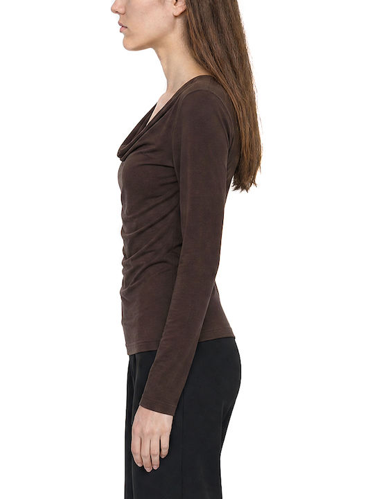 Damen Bluse Langärmelig Drapierung  Braun