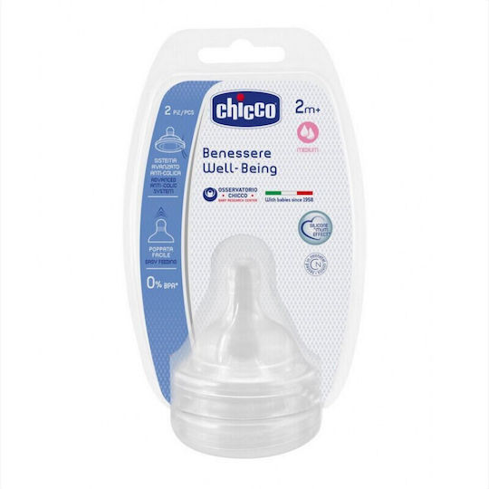 Chicco Chicco Flaschenwarzen Aus Silikon Mittlere Fluss Für 2+ Monate 2 Stück