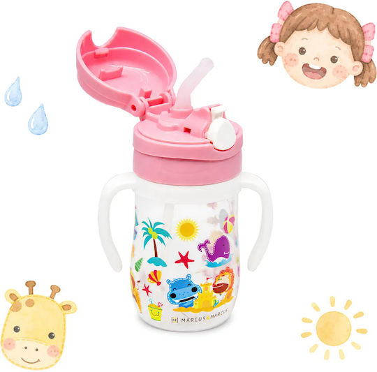 Marcus & Marcus Baby- und Kleinkindbecher mit Griff und Strohhalm aus Silikon Rosa 300ml