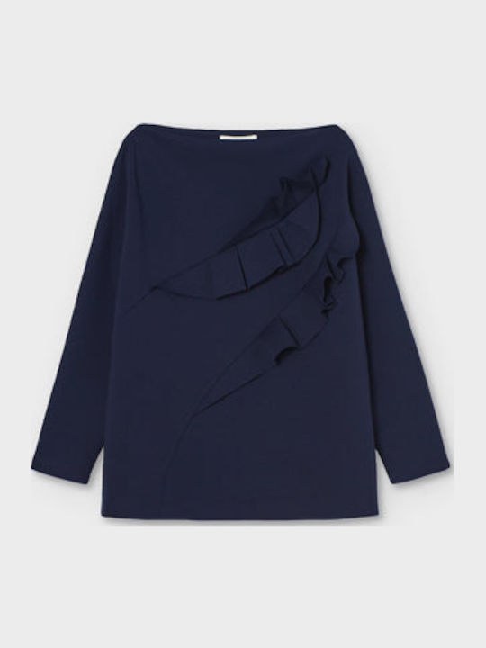Women's Blouse with 3/4 Sleeve & Smile Neckline Blue