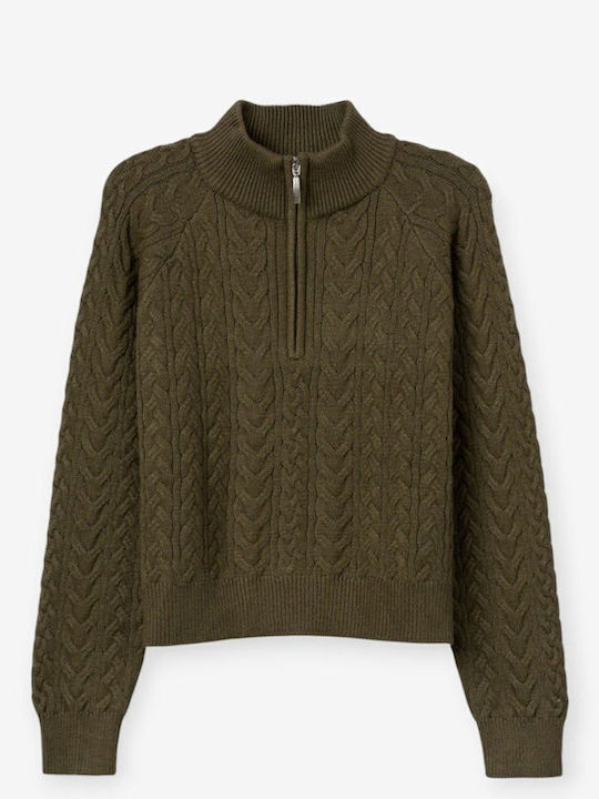 Damen Pullover mit Reißverschluss Grün