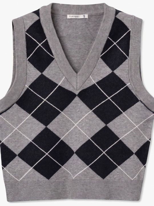 Damen Crop Top mit V-Ausschnitt Grau Melange
