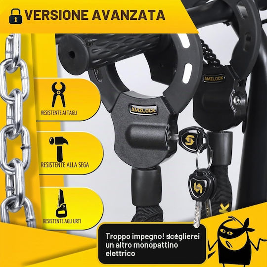 Încuietoare Antifurt Tip Lanț Pentru Scuter Electric Bicicletă Amzlock Lanț Întărit Din Oțel 8 Mm X 75 Cm Protecție Din Silicon Antigrilaj Greutate 1.6 Kg Include 3 Chei Husă Impermeabilă 3l