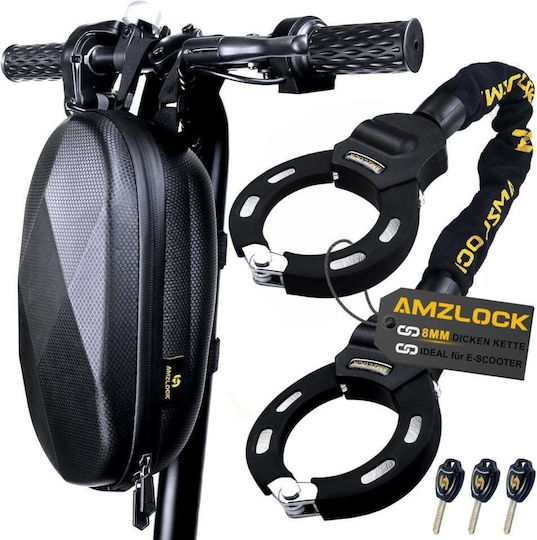 Încuietoare Antifurt Tip Lanț Pentru Scuter Electric Bicicletă Amzlock Lanț Întărit Din Oțel 8 Mm X 75 Cm Protecție Din Silicon Antigrilaj Greutate 1.6 Kg Include 3 Chei Husă Impermeabilă 3l