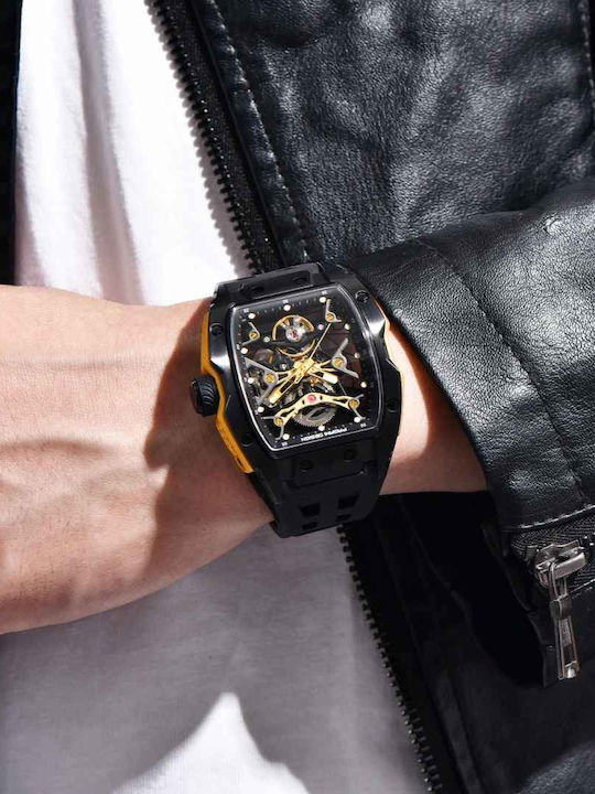 Pagani Design Pd-ys018 Ceas bărbătesc 42mm Automat cu Curea din Cauciuc Black/gold