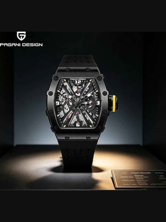 Pagani Design Pd-1738 Ανδρικό Ρολόι 42mm Μπαταρίας με Καουτσούκ Λουράκι Full Black