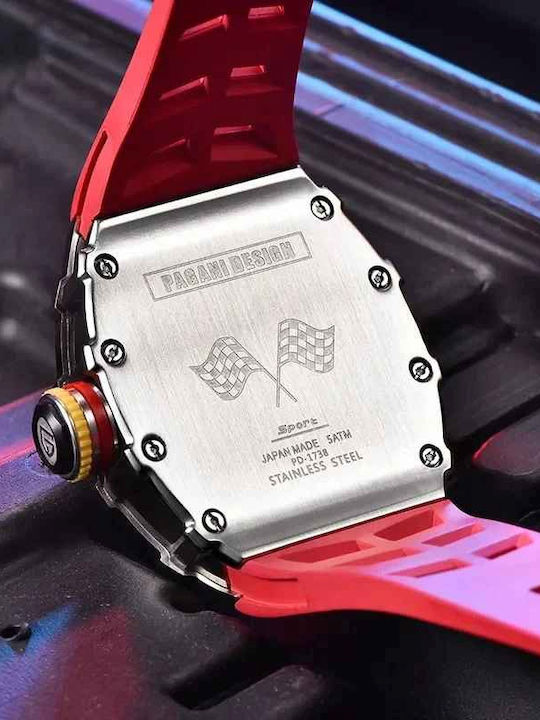 Pagani Design Pd-1738 Ceas Bărbătesc 42mm Cu Curea Din Cauciuc Black/red
