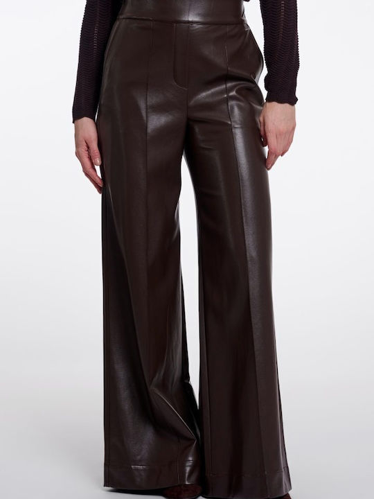 Damen Hochgeschnittene Lederhose Dunkelbraun