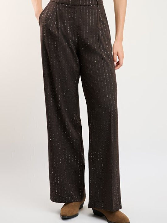 Damen Hochbund Pantaloons mit Gummiband Passform Gestreift Braune